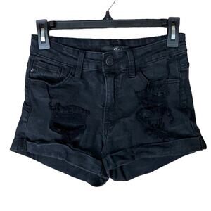 Kancan Destroyed Jean Shorts Cuffed Hem Black Denim Size 5 26
